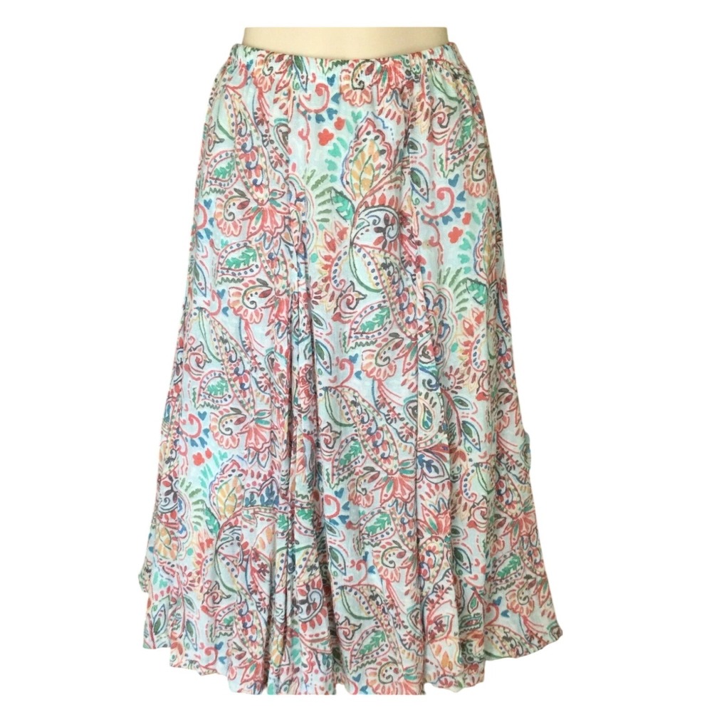 Zac & Rachel Womensβ Paisley Midi Skirt Coral Blue Large Boho cottage western